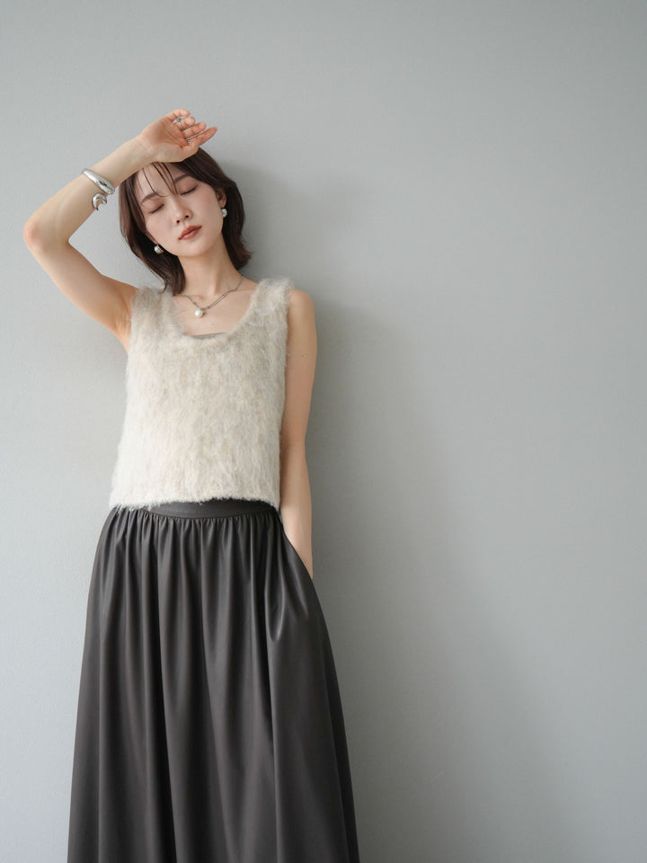 [予約]ミックスシャギーUネックベスト/エクリュ