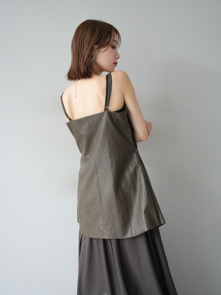 [予約]レイヤードレザーキャミソールチュニック/ブラウン