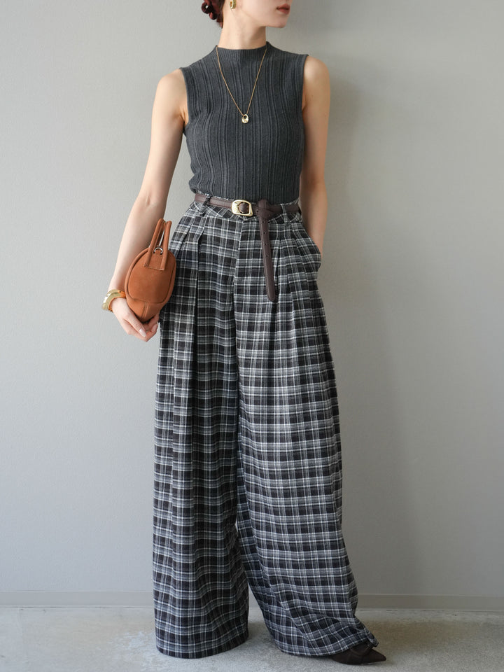 [予約]スリーブレスランダムリブニットトップス/グレー