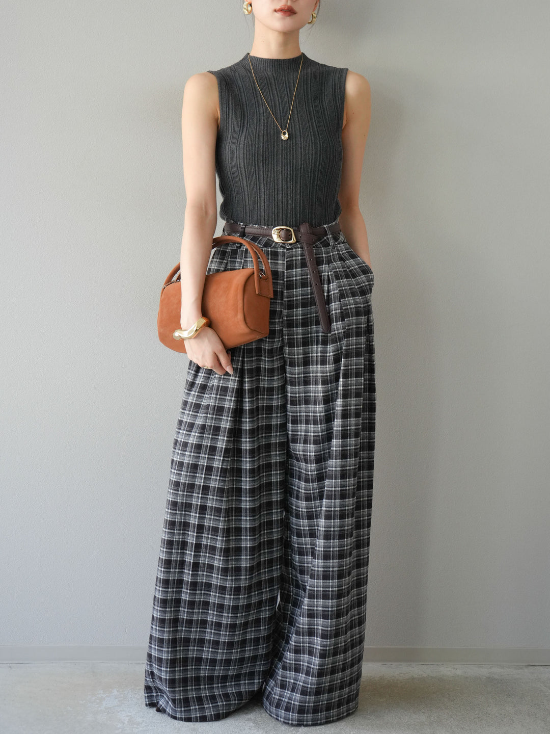 [予約]スリーブレスランダムリブニットトップス/グレー