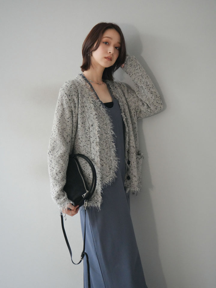 [予約]ネップフリンジニットカーディガン/khaki
