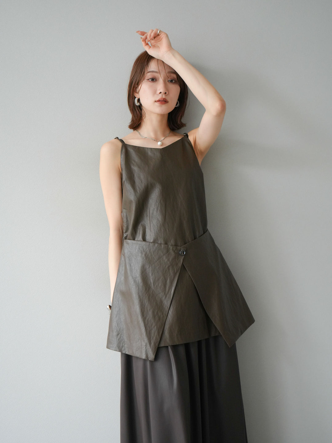 [予約]レイヤードレザーキャミソールチュニック/ブラウン