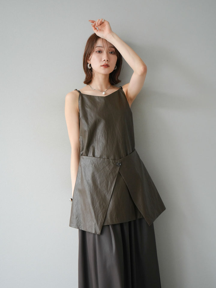 [予約]レイヤードレザーキャミソールチュニック/ブラウン