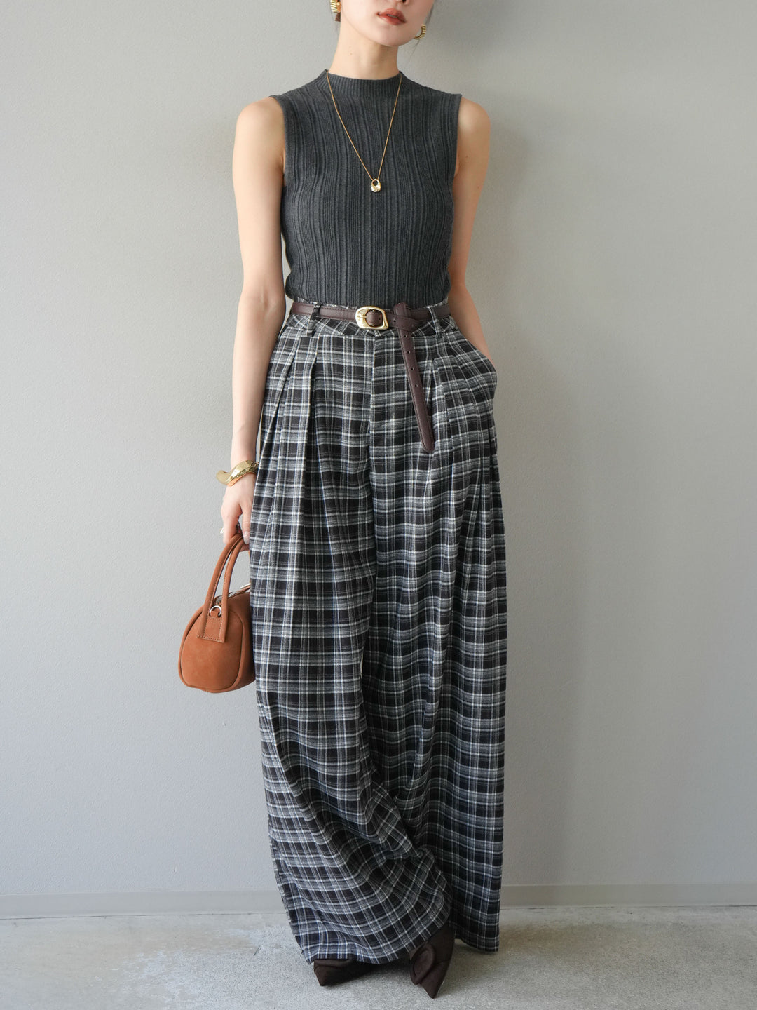 [予約]スリーブレスランダムリブニットトップス/グレー