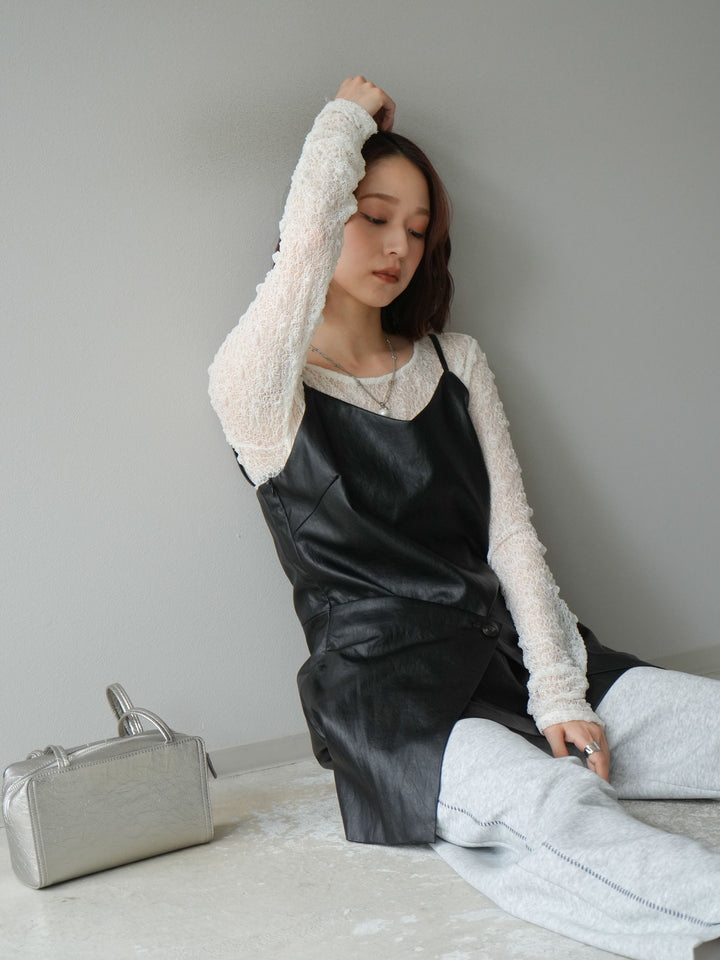 [予約]レイヤードレザーキャミソールチュニック/ブラック