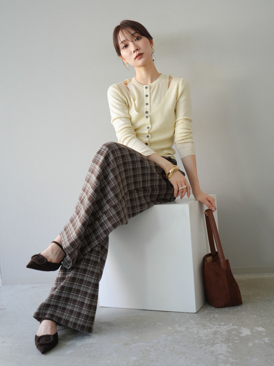 [予約]レイヤードデザインニットカーディガン/アイボリー