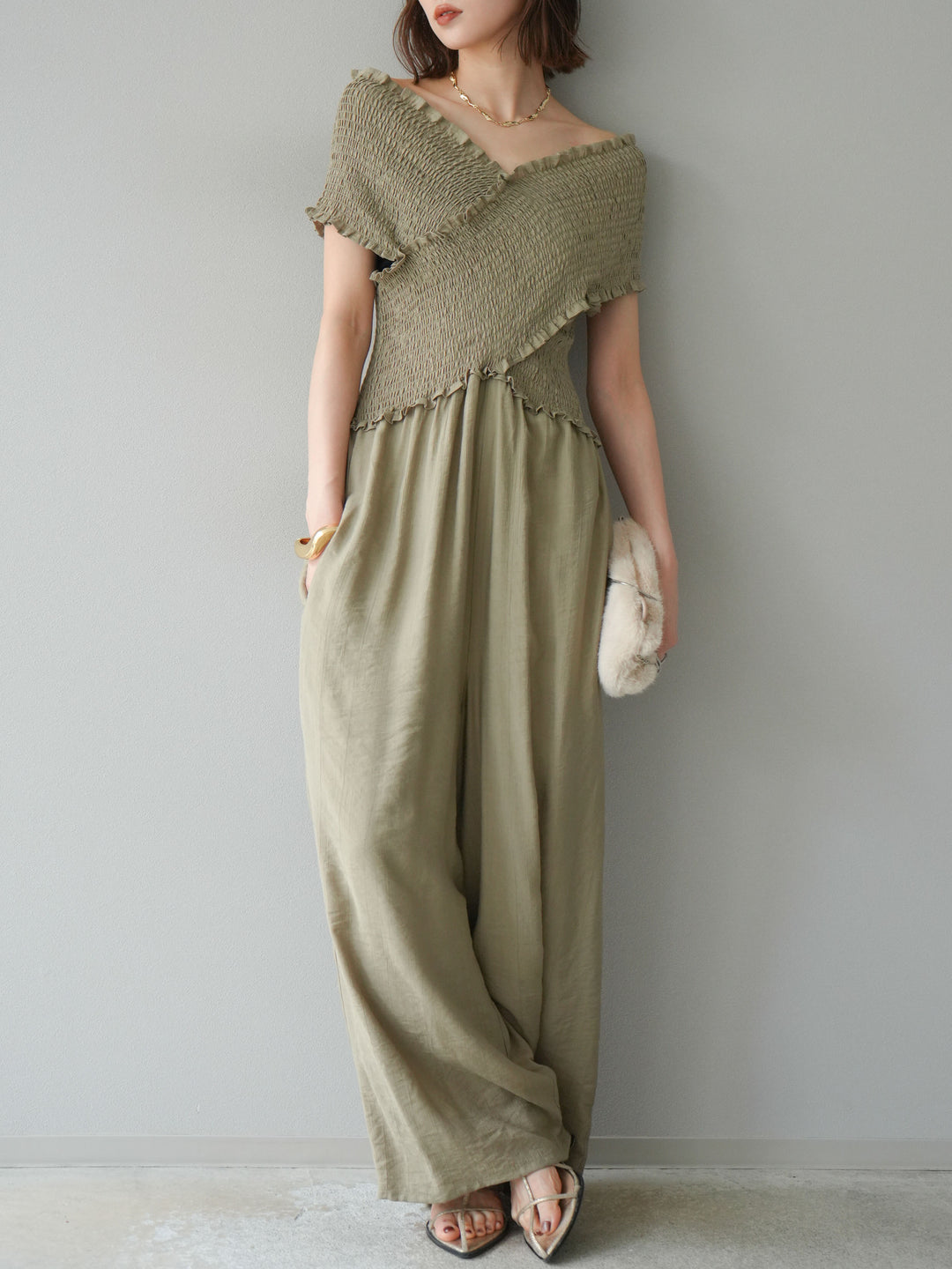 [SET]シャーリングクロスサロペット+シャーリングクロスサロペット(2set)