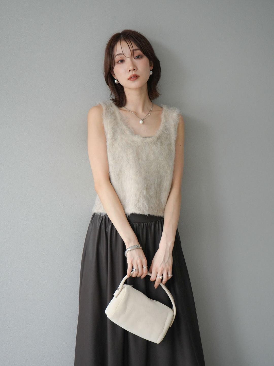 [予約]ミックスシャギーUネックベスト/エクリュ