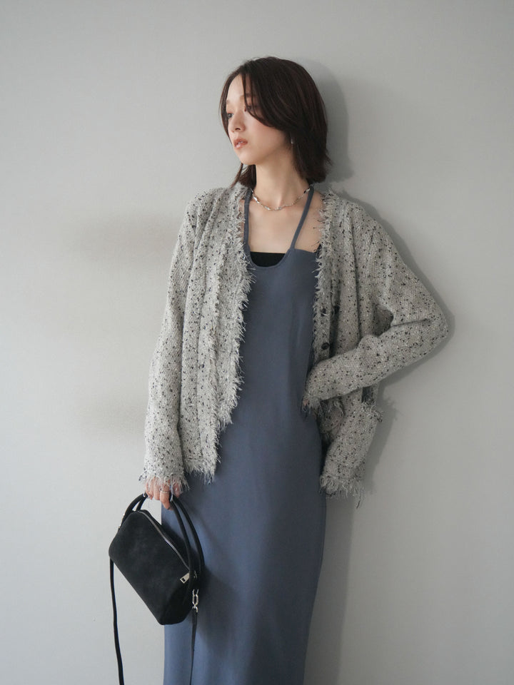 [予約]ネップフリンジニットカーディガン/khaki