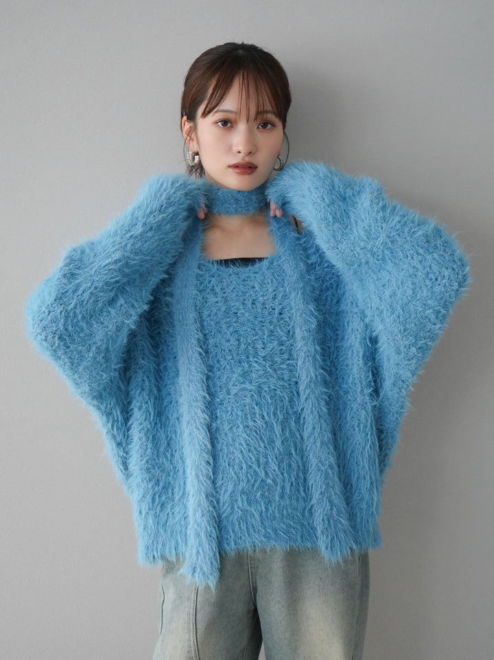 [預訂] 混紡毛絨針織披肩/藍色