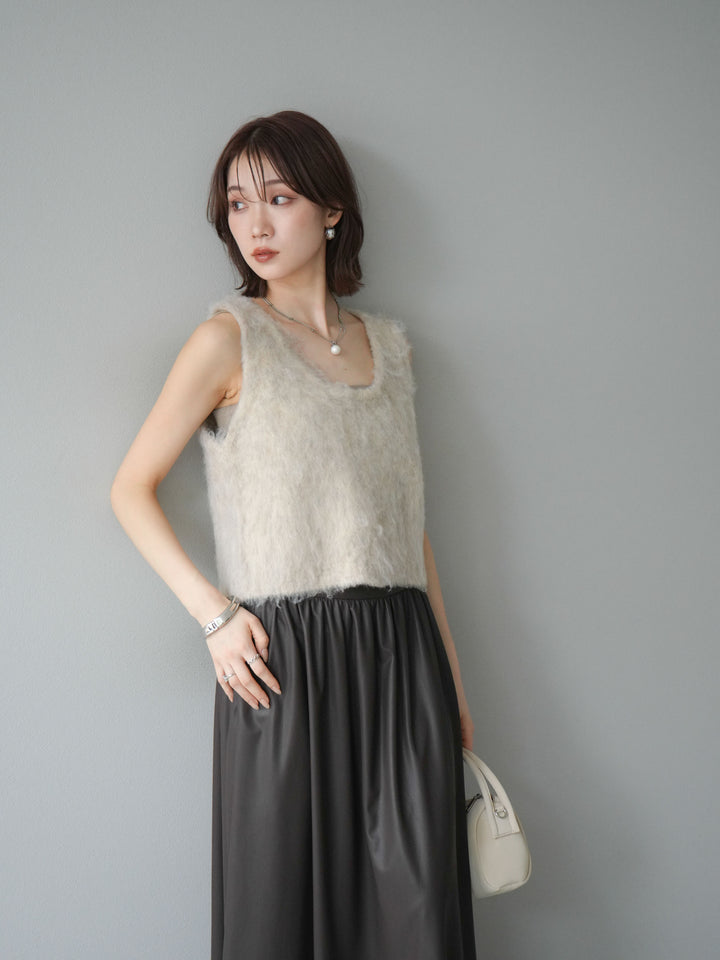 [予約]ミックスシャギーUネックベスト/エクリュ