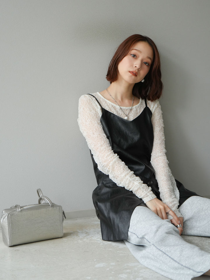 [予約]レイヤードレザーキャミソールチュニック/ブラック