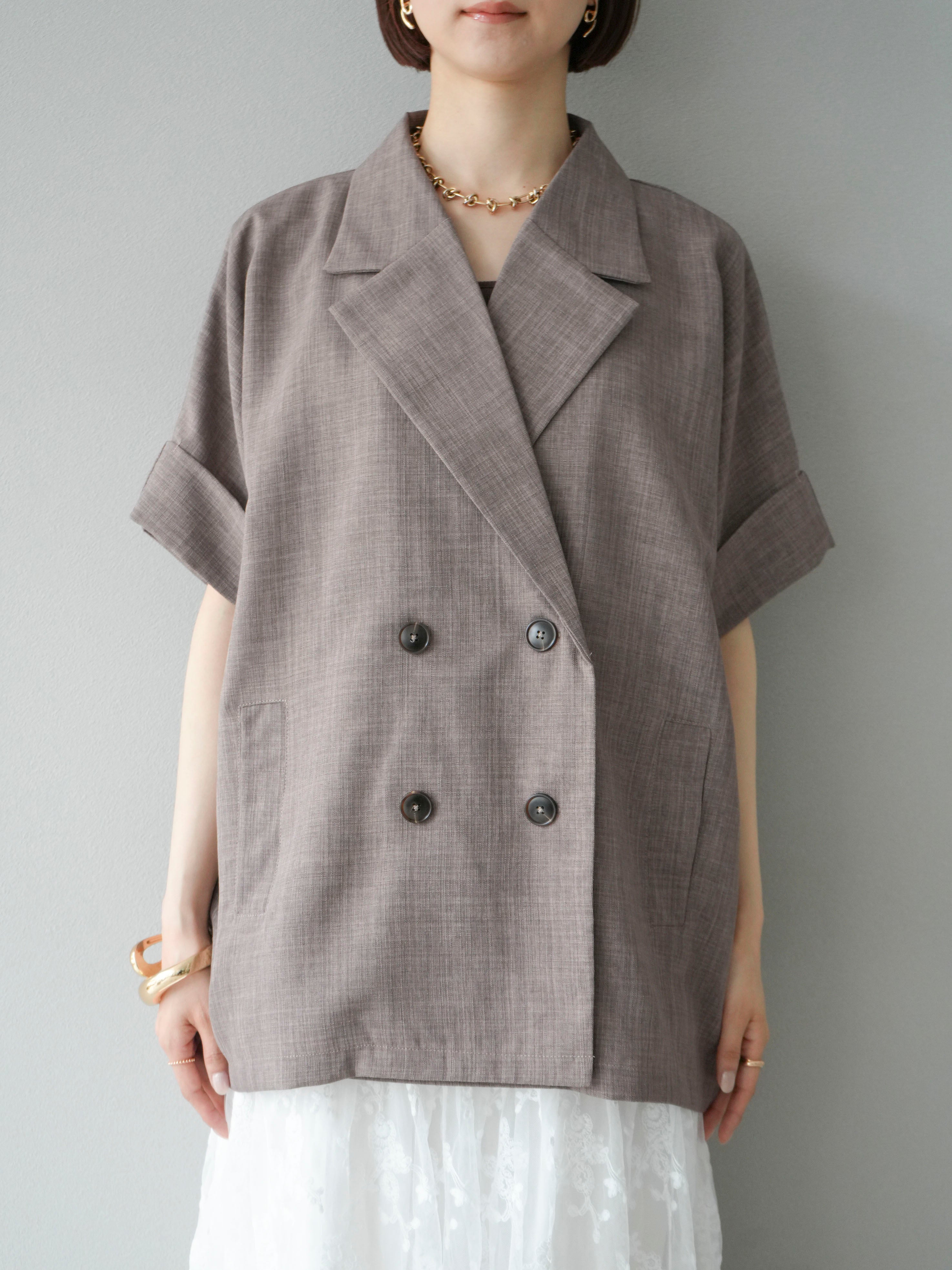 予約]リネンライクハーフテーラードジャケット/モカ – Lumier