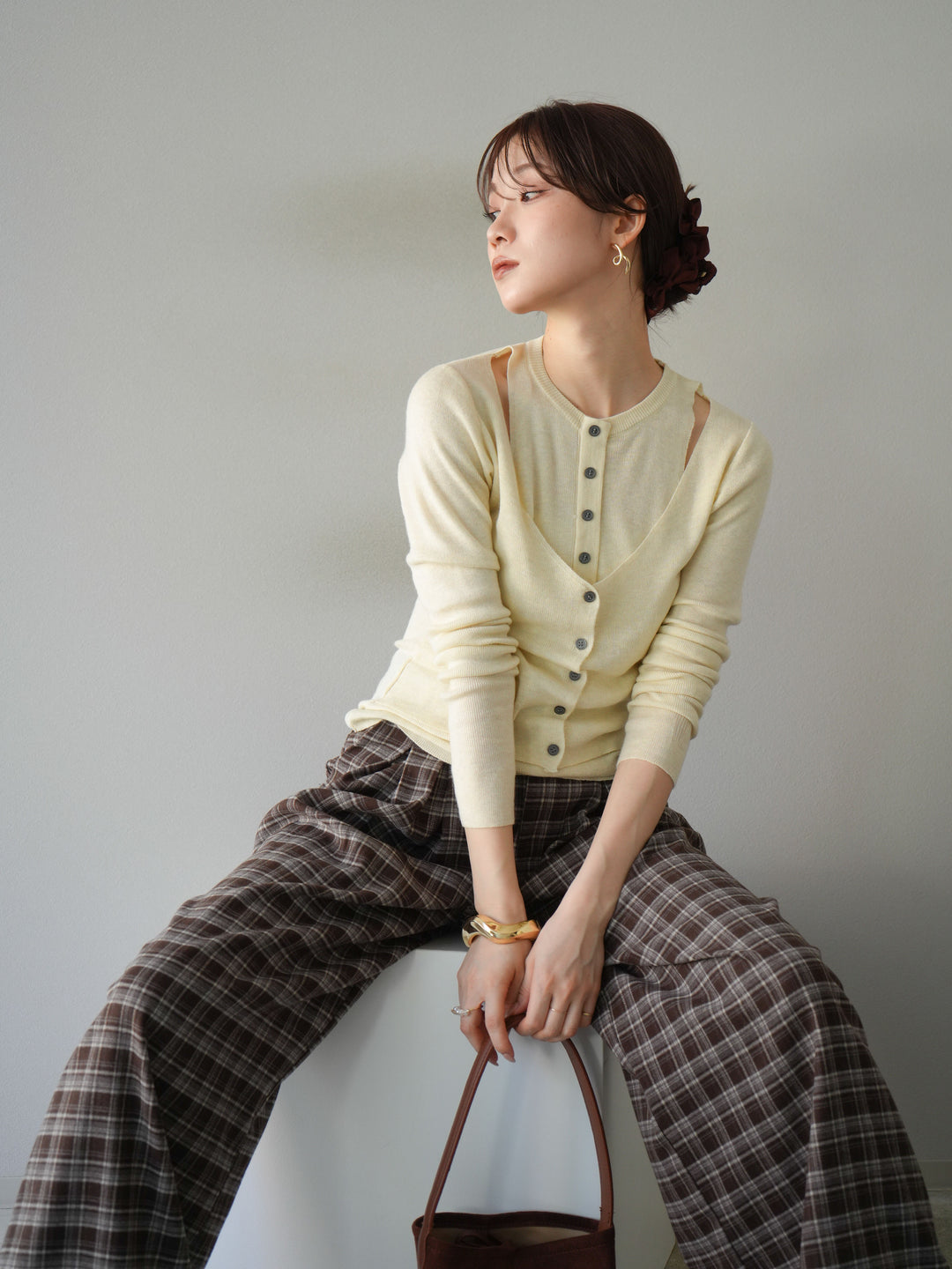 [予約]レイヤードデザインニットカーディガン/アイボリー