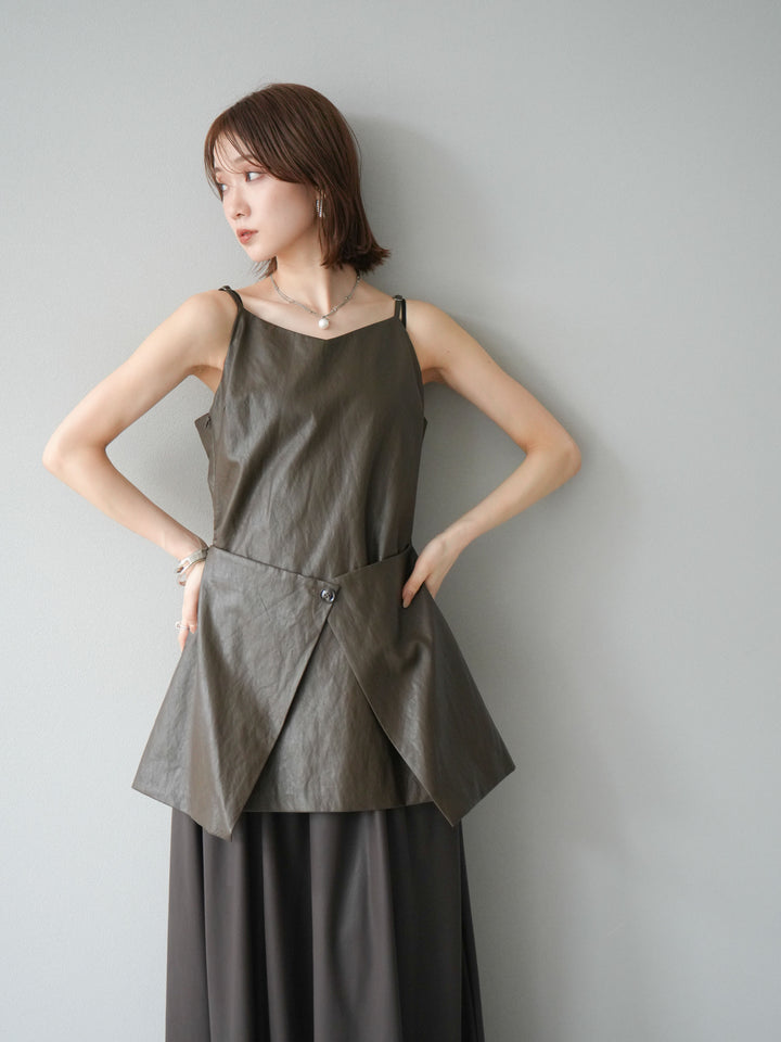 [予約]レイヤードレザーキャミソールチュニック/ブラウン