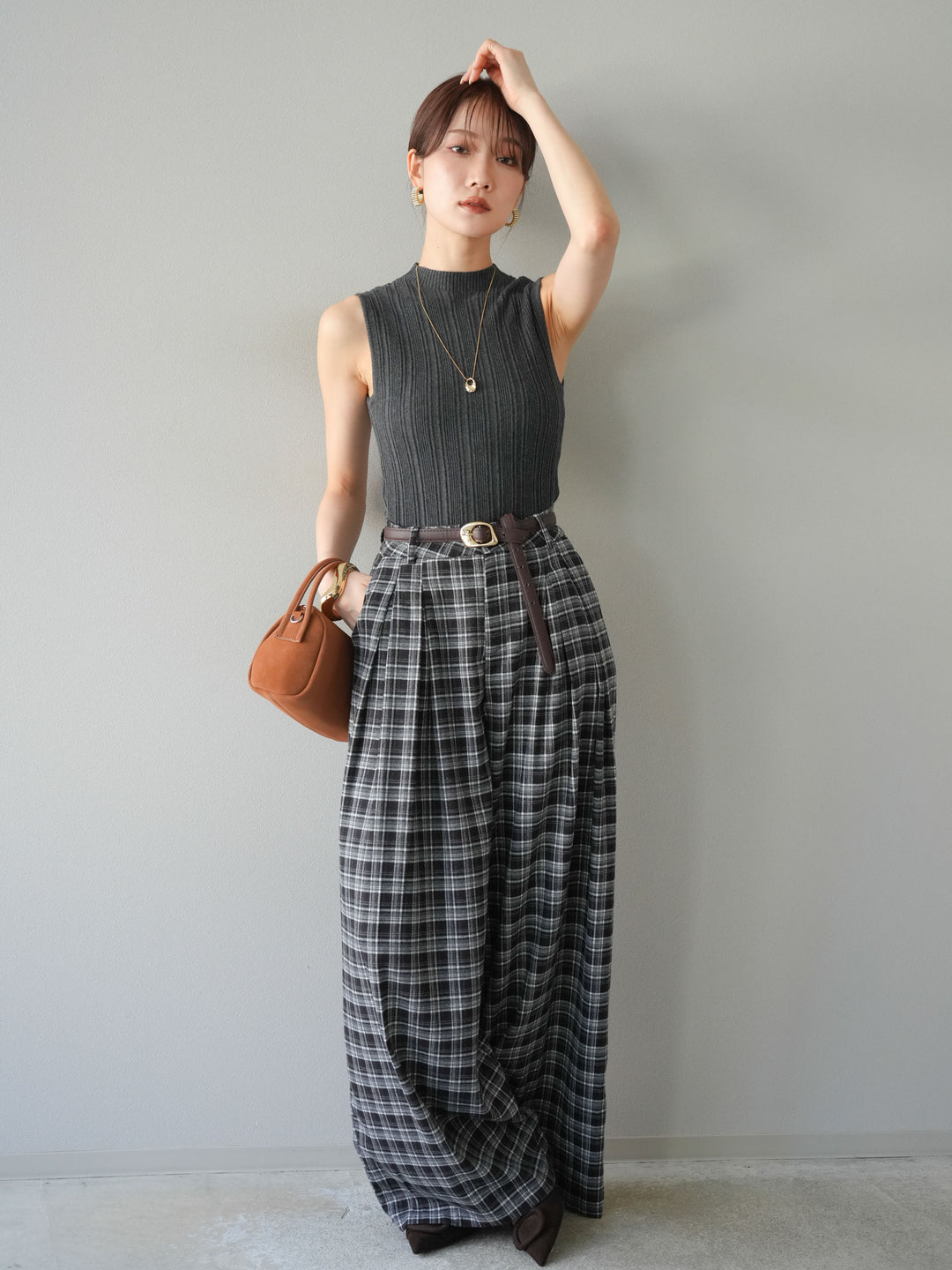 [予約]スリーブレスランダムリブニットトップス/グレー