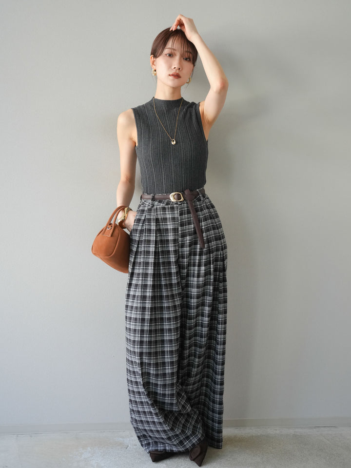 [予約]スリーブレスランダムリブニットトップス/グレー