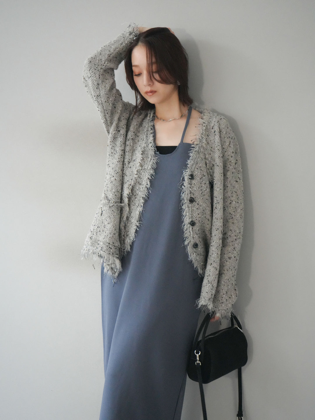 [予約]ネップフリンジニットカーディガン/khaki