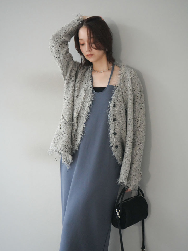 [予約]ネップフリンジニットカーディガン/khaki