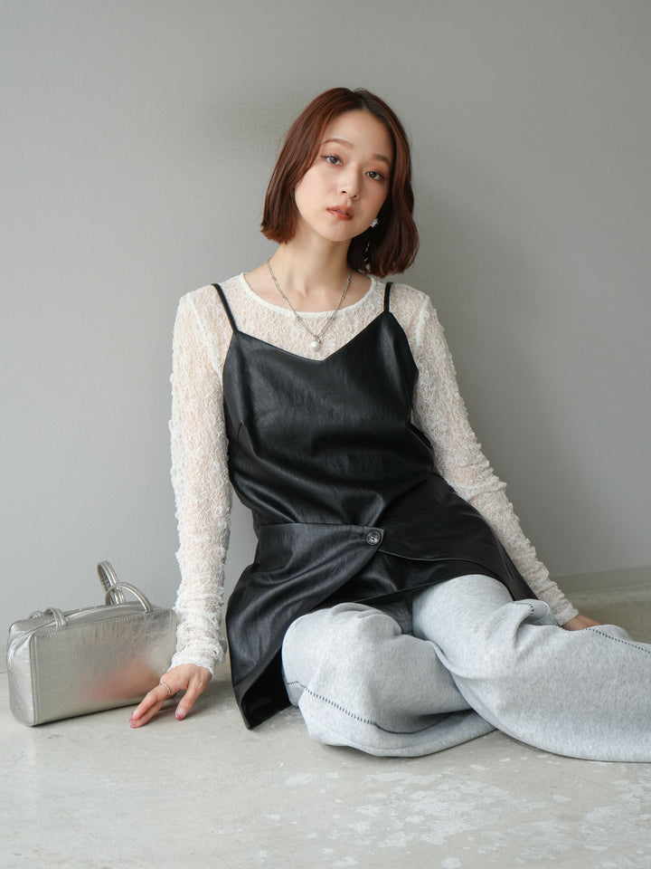[予約]レイヤードレザーキャミソールチュニック/ブラック