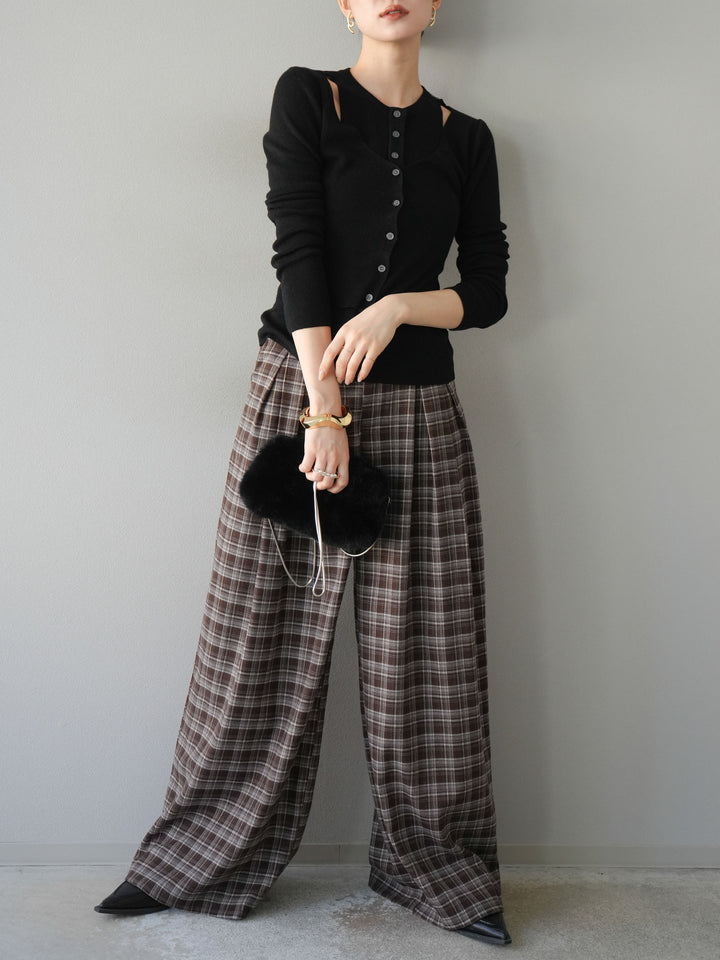 [予約]レイヤードデザインニットカーディガン/ブラック