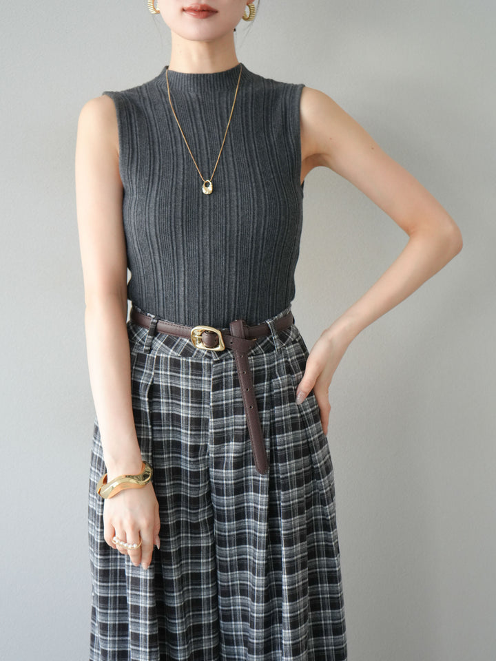 [予約]スリーブレスランダムリブニットトップス/グレー