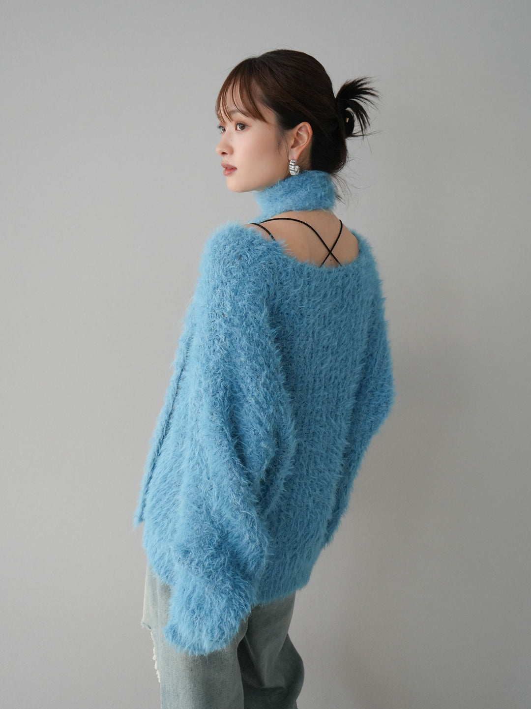 [預訂] 混紡毛絨針織披肩/藍色
