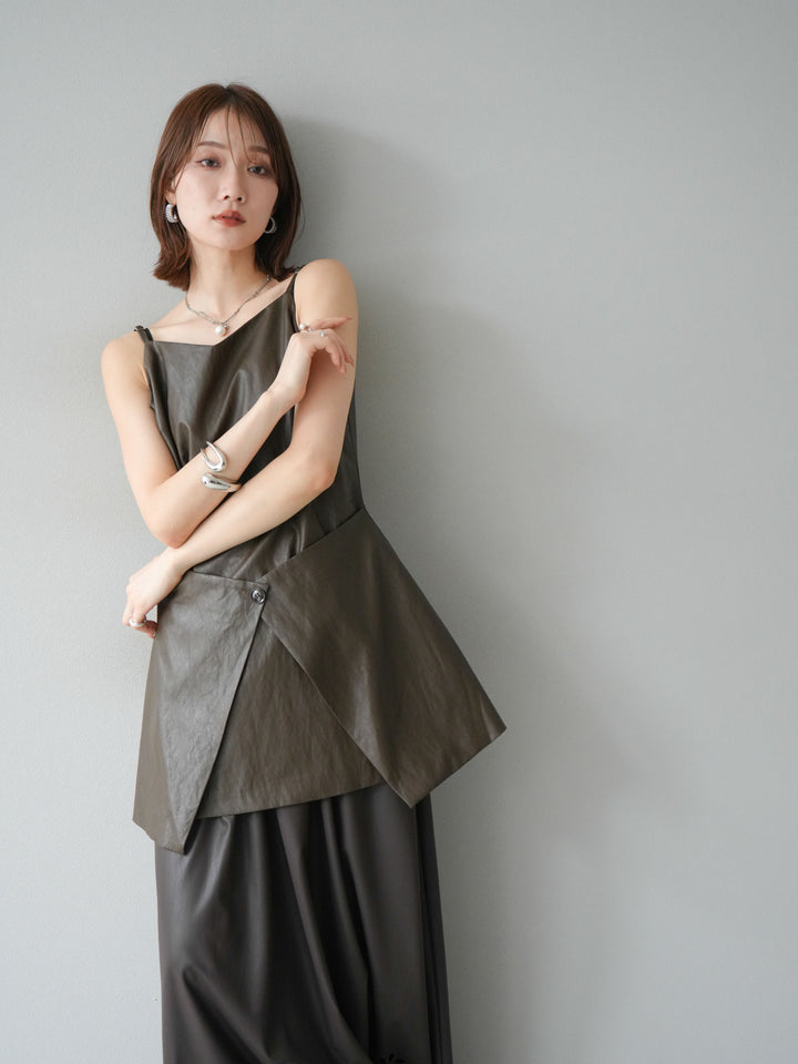 [予約]レイヤードレザーキャミソールチュニック/ブラウン