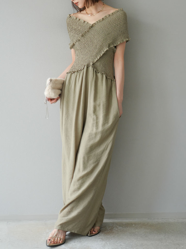 [予約]シャーリングクロスサロペット/グレージュ