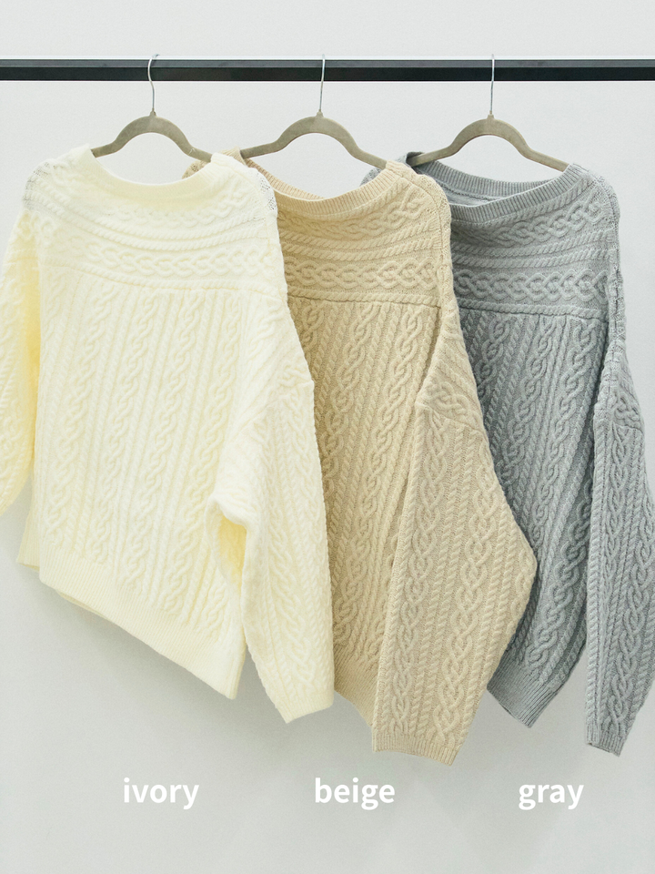 【Allure】[SET]ケーブルワンショルニットプルオーバー+ケーブルワンショルニットプルオーバー(2set)