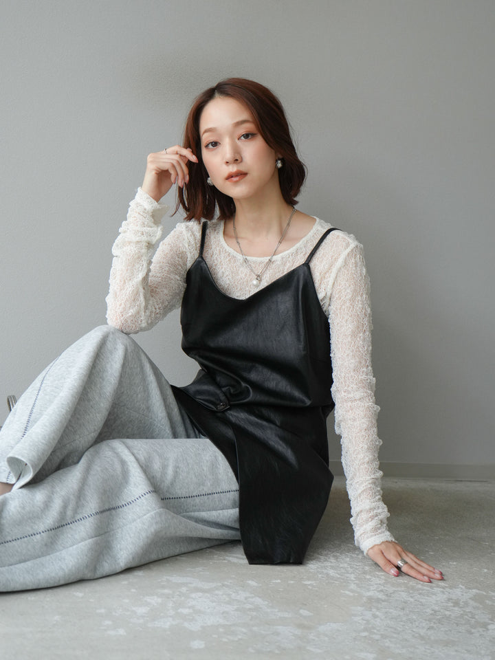 [予約]レイヤードレザーキャミソールチュニック/ブラック