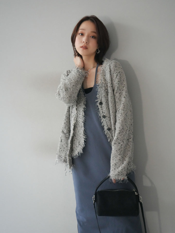 [予約]ネップフリンジニットカーディガン/khaki
