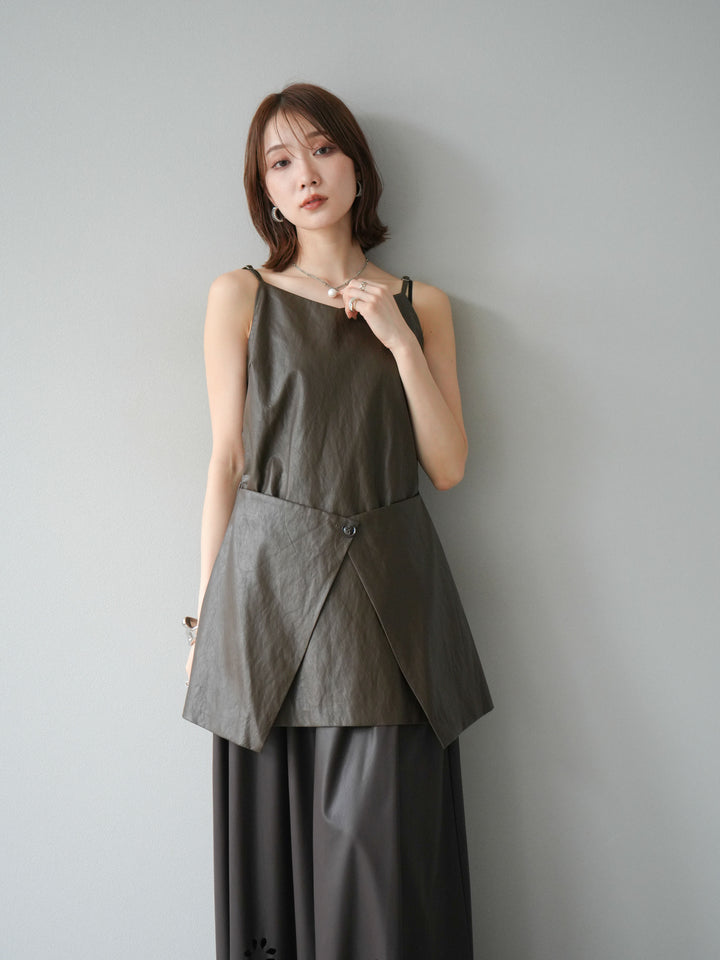 [予約]レイヤードレザーキャミソールチュニック/ブラウン