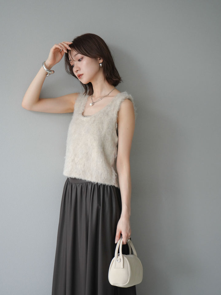 [予約]ミックスシャギーUネックベスト/エクリュ