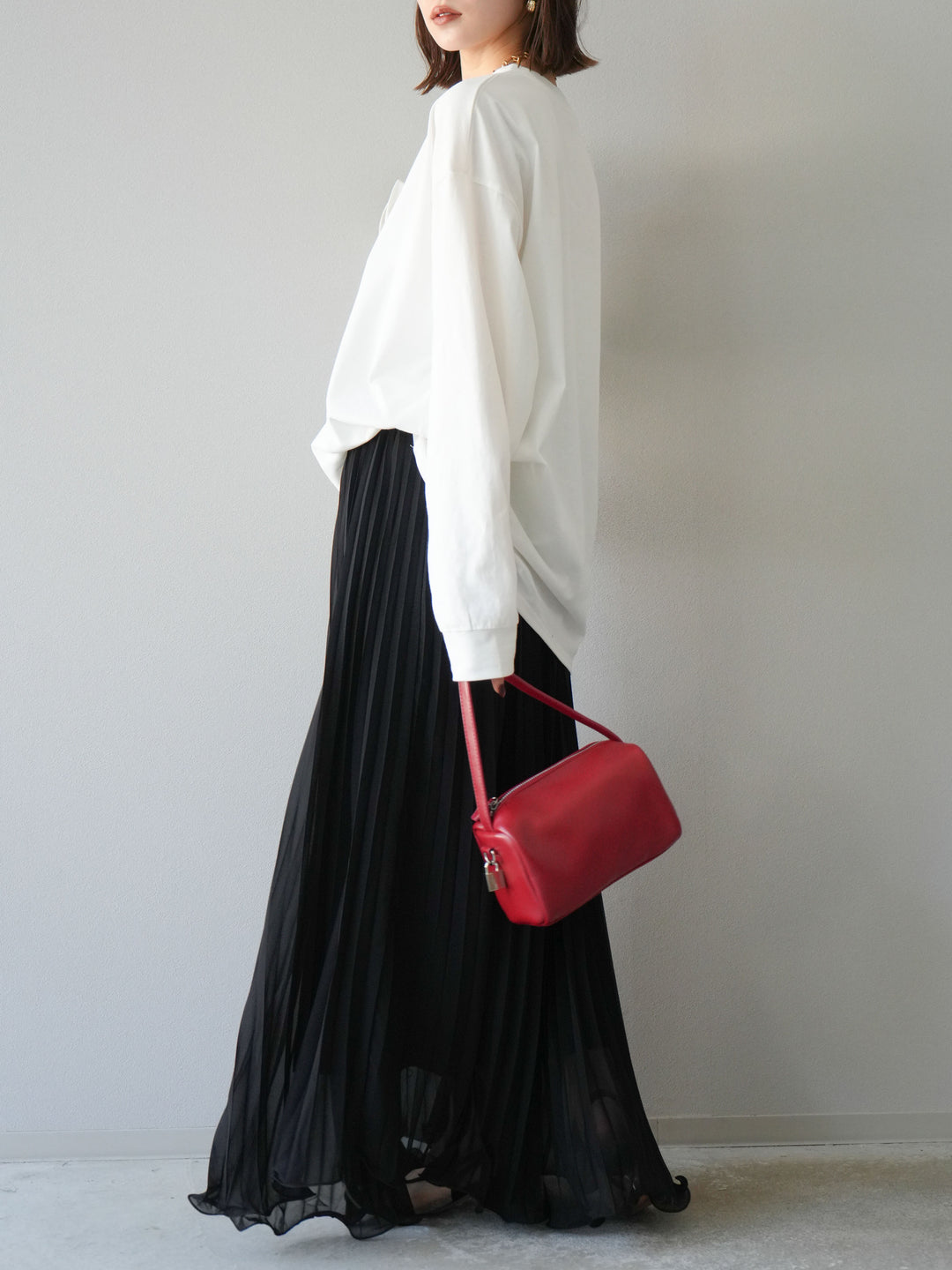 [予約]シフォンプリーツパイピングスカート/ブラック