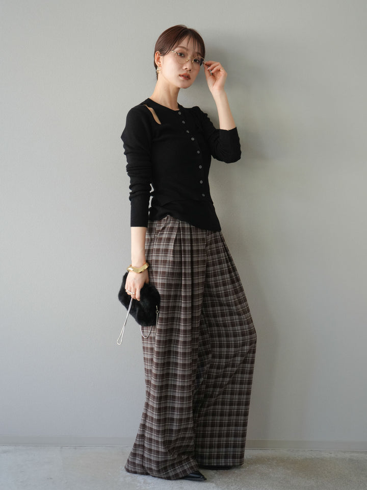 [予約]レイヤードデザインニットカーディガン/ブラック