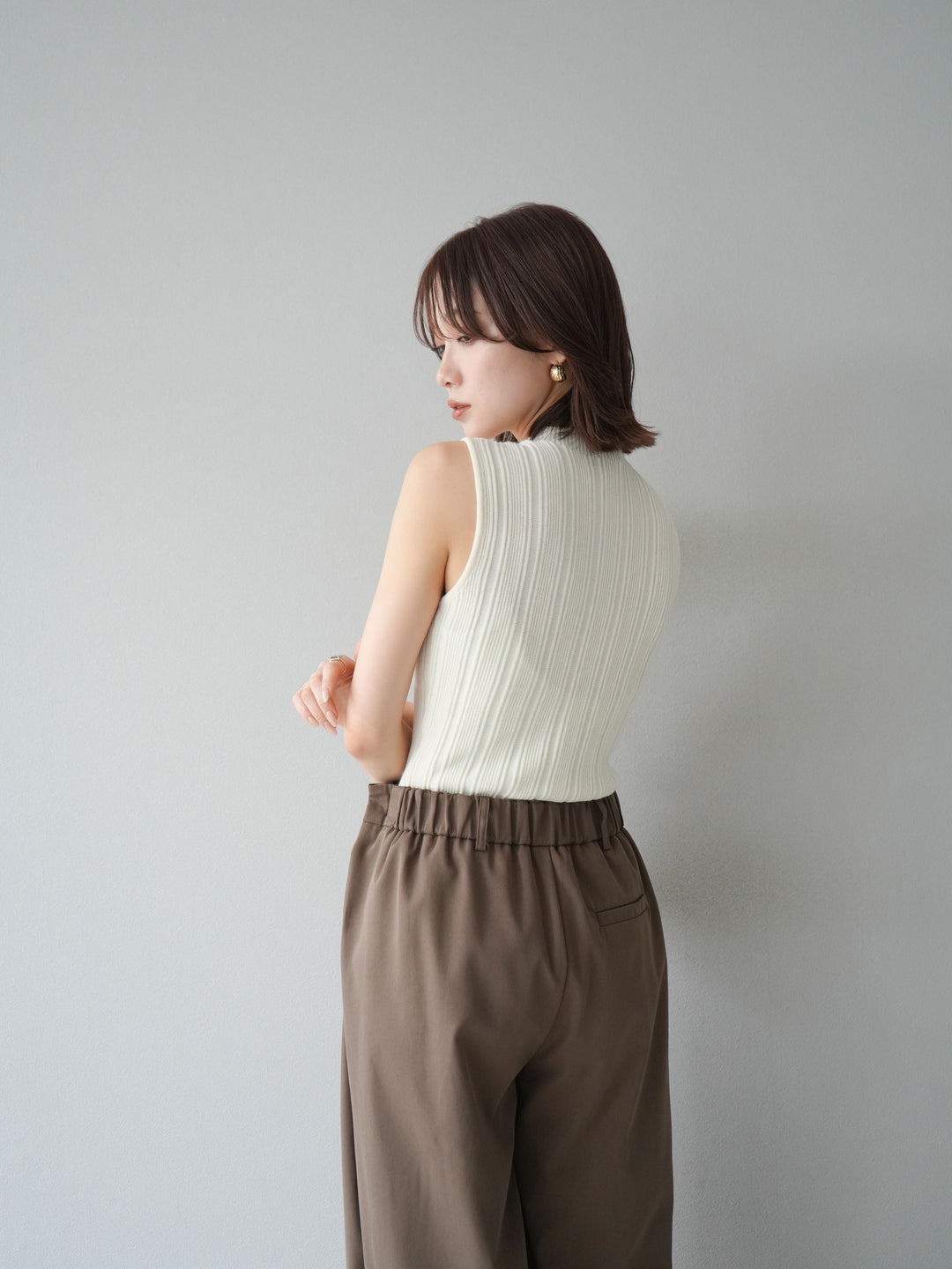 [予約]スリーブレスランダムリブニットトップス/アイボリー