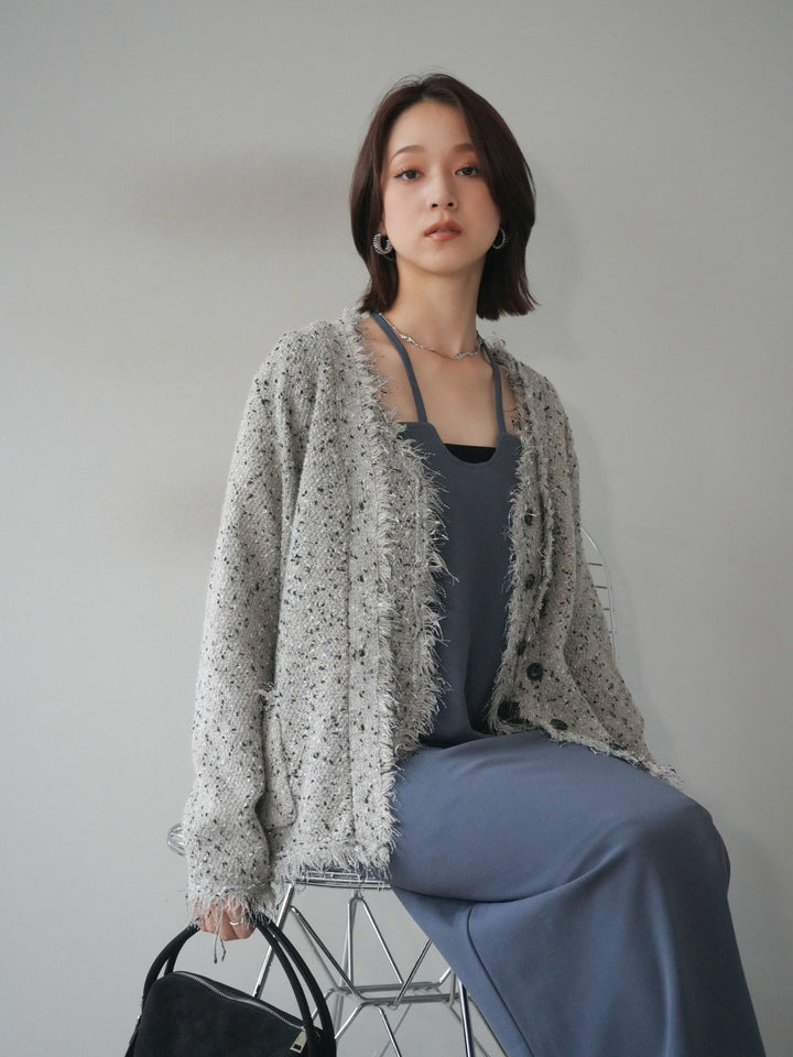 [予約]ネップフリンジニットカーディガン/khaki
