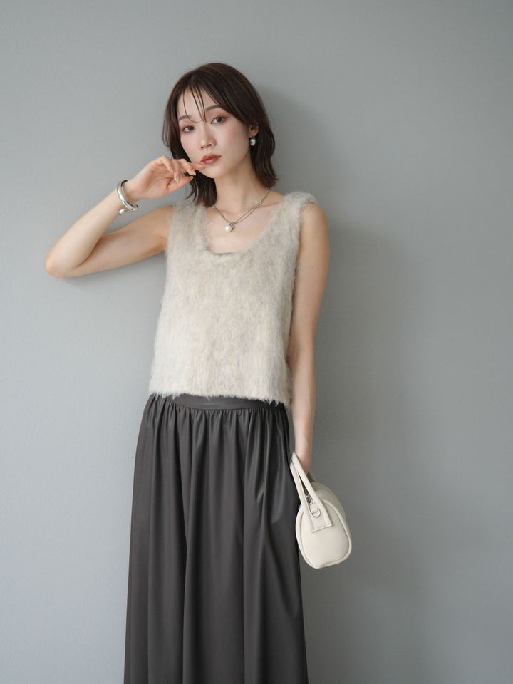 [予約]ミックスシャギーUネックベスト/エクリュ