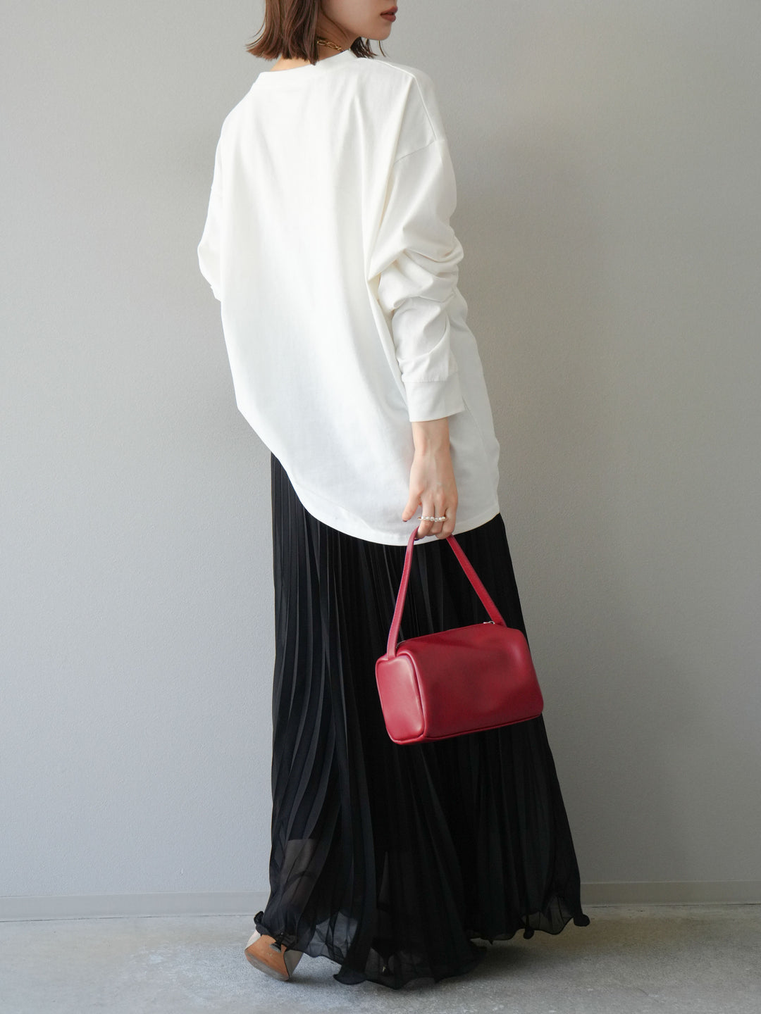 [予約]シフォンプリーツパイピングスカート/ブラック