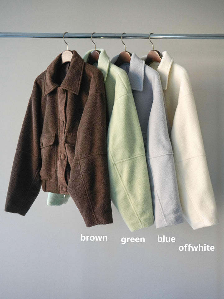 [SET]ウールライクフライトジャケット+シュシュ付きアンゴラタッチVネックニットプルオーバー(2set)