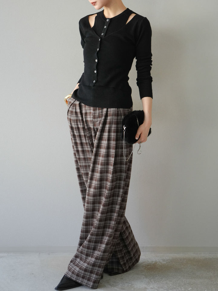 [予約]レイヤードデザインニットカーディガン/ブラック