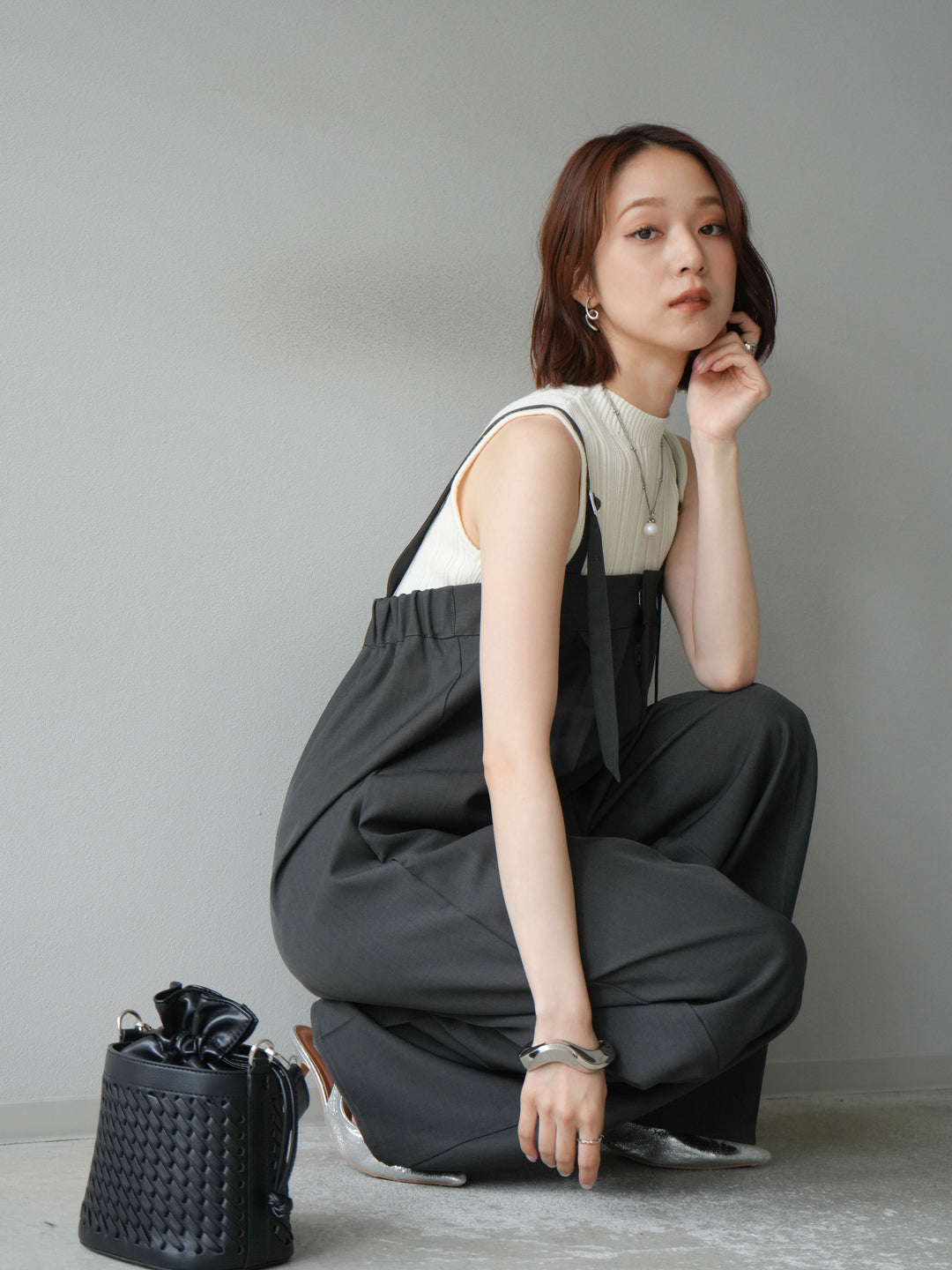 [予約]スリーブレスランダムリブニットトップス/アイボリー