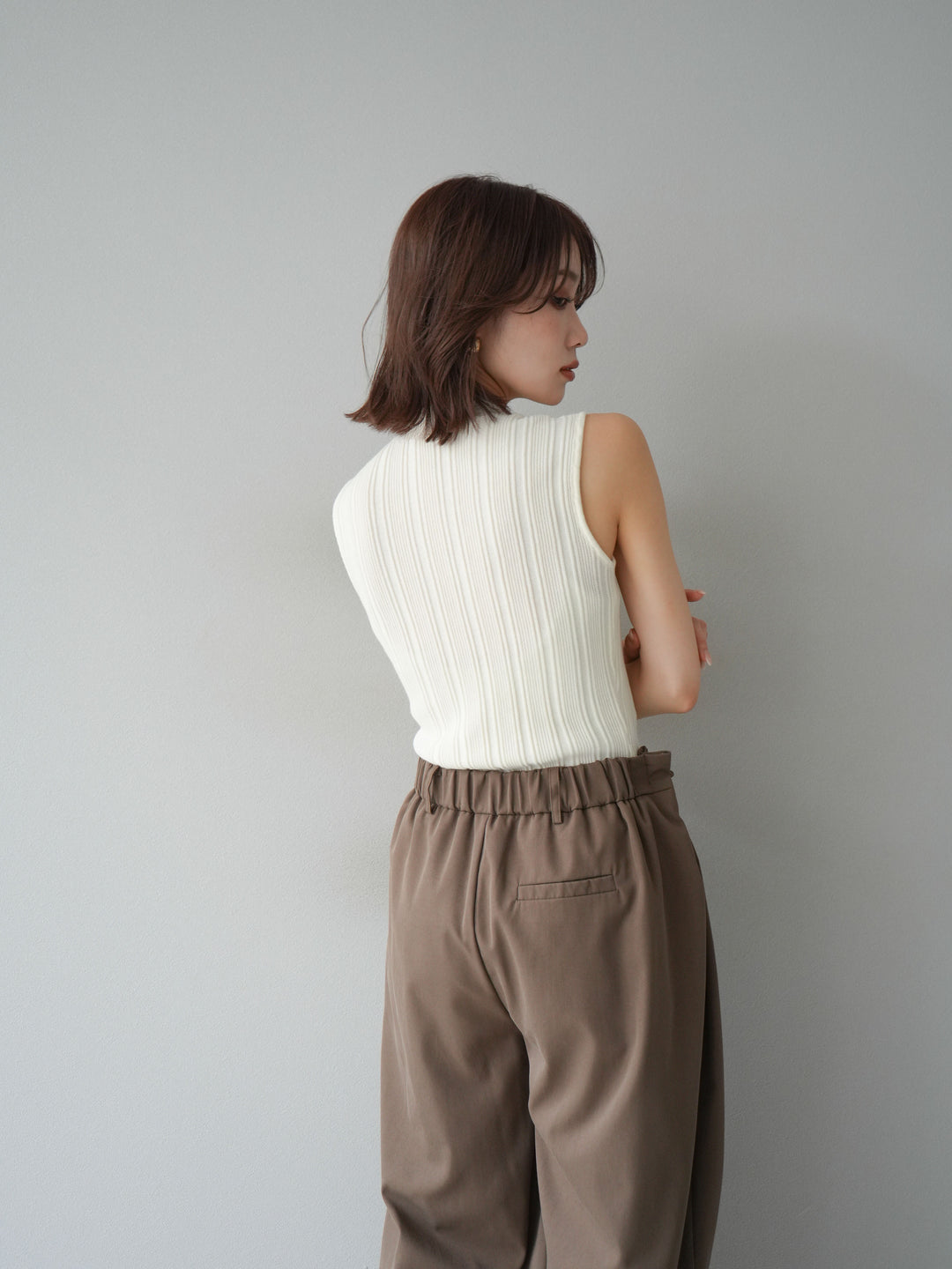 [予約]スリーブレスランダムリブニットトップス/アイボリー