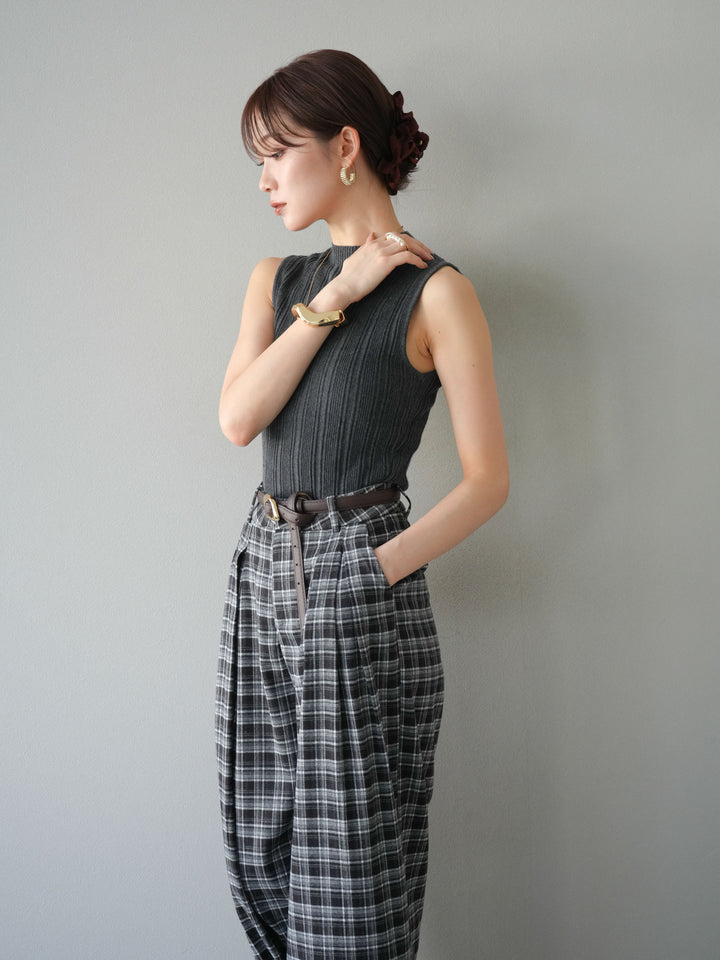 [予約]スリーブレスランダムリブニットトップス/グレー