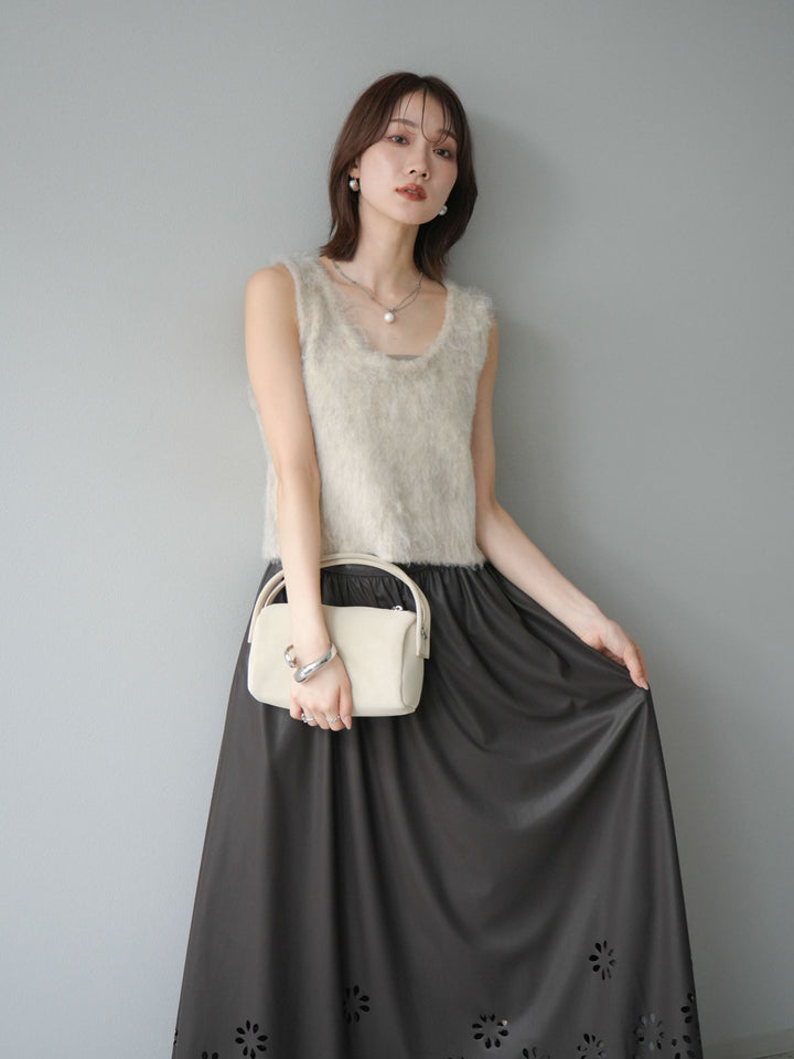 [予約]ミックスシャギーUネックベスト/エクリュ