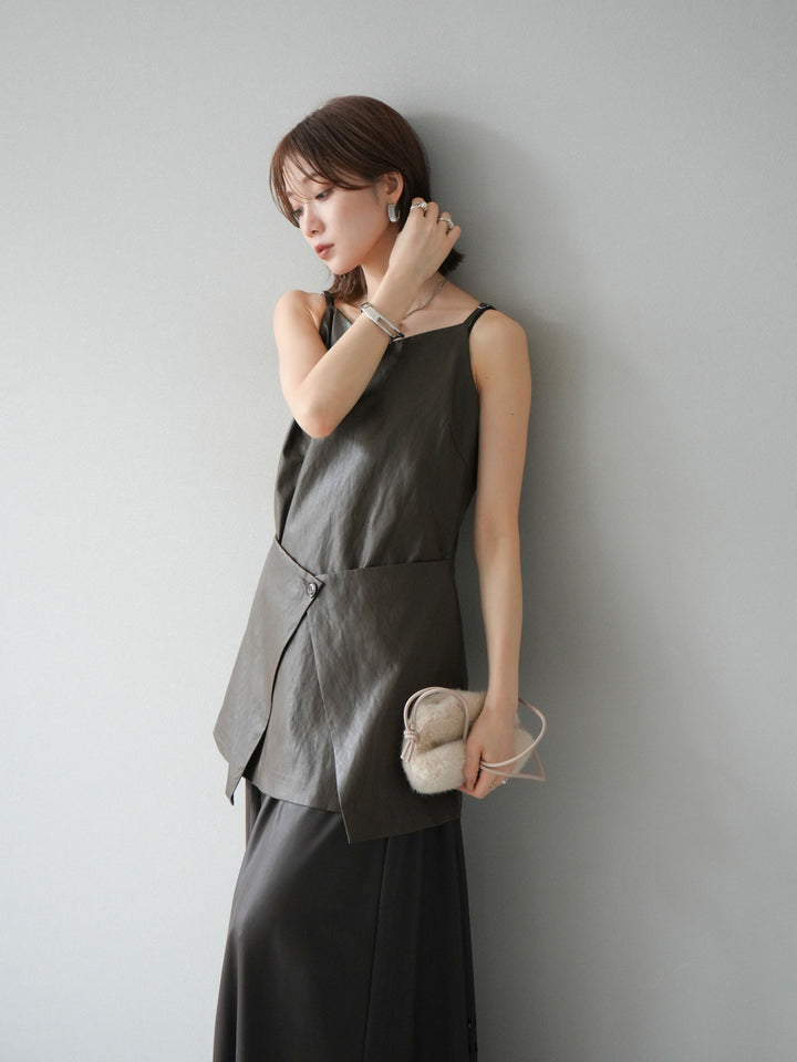 [予約]レイヤードレザーキャミソールチュニック/ブラウン