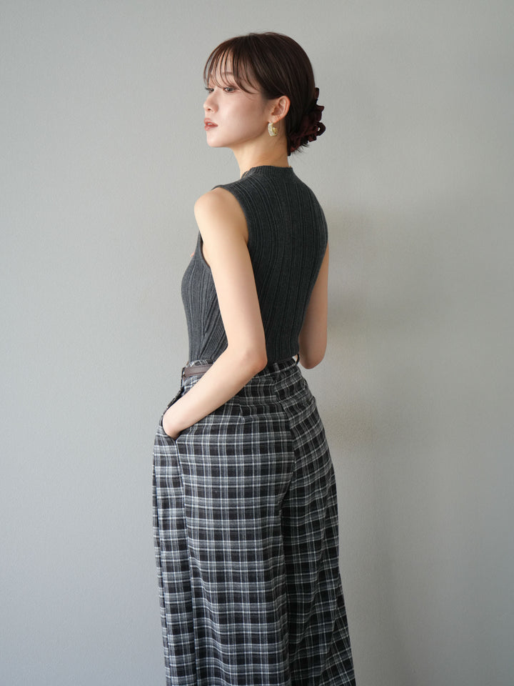 [予約]スリーブレスランダムリブニットトップス/グレー