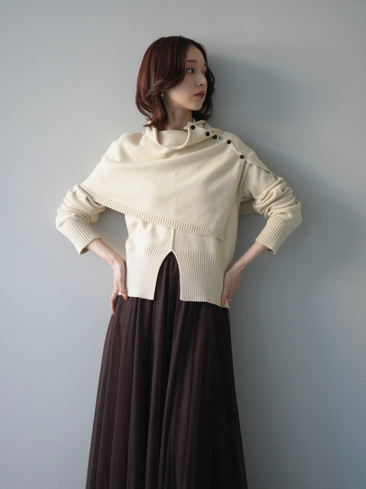 [予約]フロントスリットネックアンサンブルニット/ivory