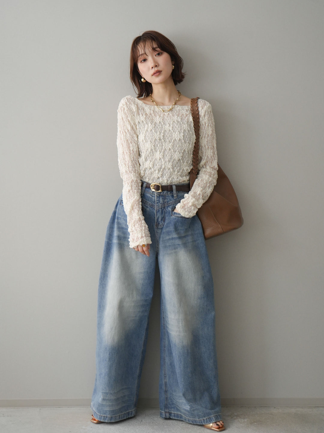 [予約]フロントポケットサイドタックワイドデニム/lightblue